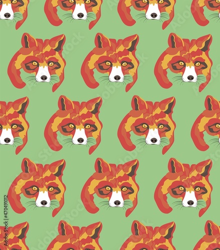Vector pattern Colorful Fox head.Bright color abstract spots, pop art painting.