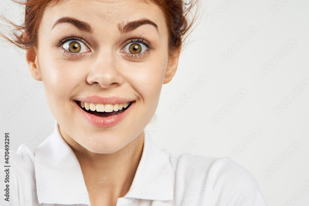 women in white shirt glasses posing color background women in white shirt glasses posing color background