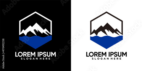 montain and river logo design with style and creative concept