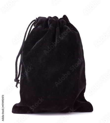 Black jewelry bag pouch isolated on white background