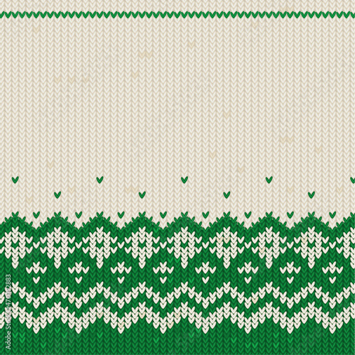 Knitted green and white christmas sweater texture. Ugly sweater party.