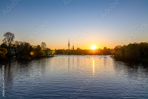 Hamburg, Germany. The Lake Alster at sunset. © foto-select