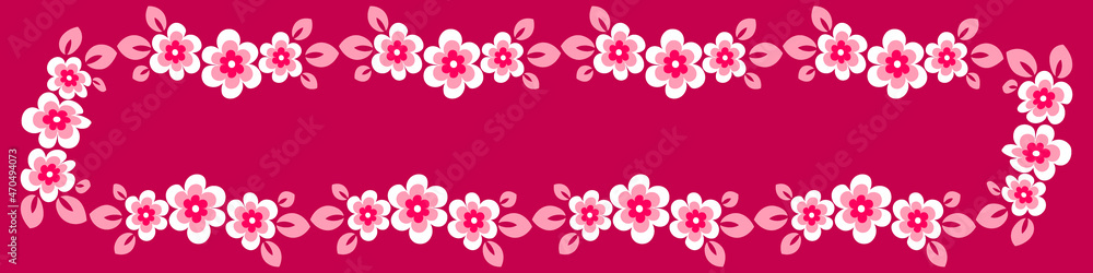 Illustration on a sheet of 4x1 format - stylized flowers with leaves - graphics. Banner for text, gift