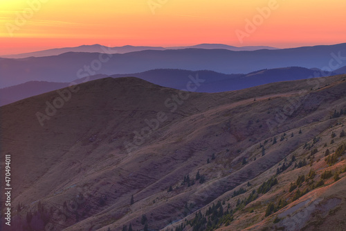 orange sunset in the mountains of Ukraine
