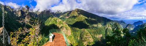 Panel kuchenny z motywem Portugal Madeira island hiking trail Vereda dos Balcoes viewpoint. High resolution 15K wide format for wall print forest mountains scenery Ribeiro Frio