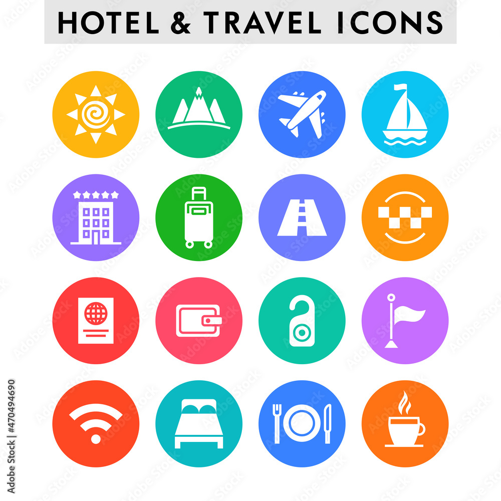 Hotel and travel icons set.