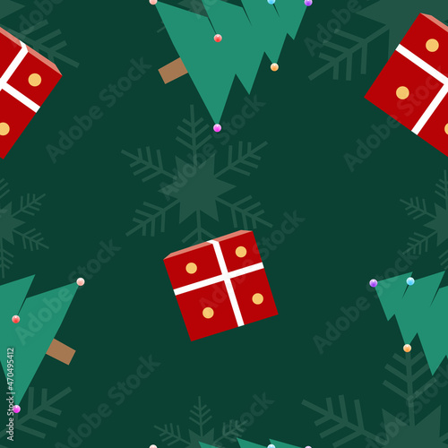  Christmas theme repeat pattern created with elements like Christmas tree and re present box, Hand drawn vector pattern swatch for textile, fabric, gift wrapper, packaging and web backdrop.