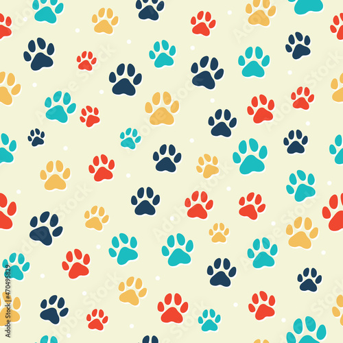 Dog paw footprint seamless pattern vector cute background