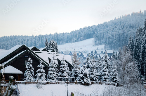 beautiful resort town of Bukovel in winter photo