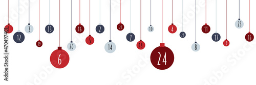 Roter Adventskalender, Weihnachtskugeln, Vektor