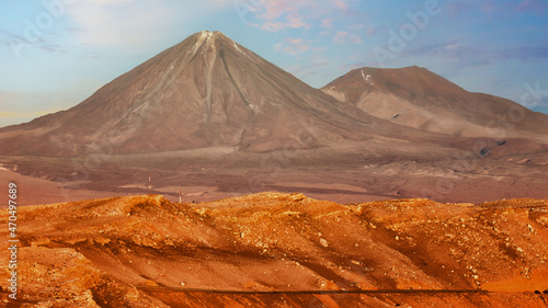 Licancabur and Juriques volcanoes from the Cordillera de la Sal, Atacama desert, Chile