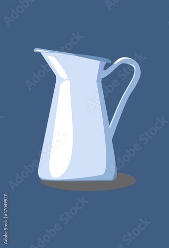 Blue kitchen water jug with white highlights and shadows.