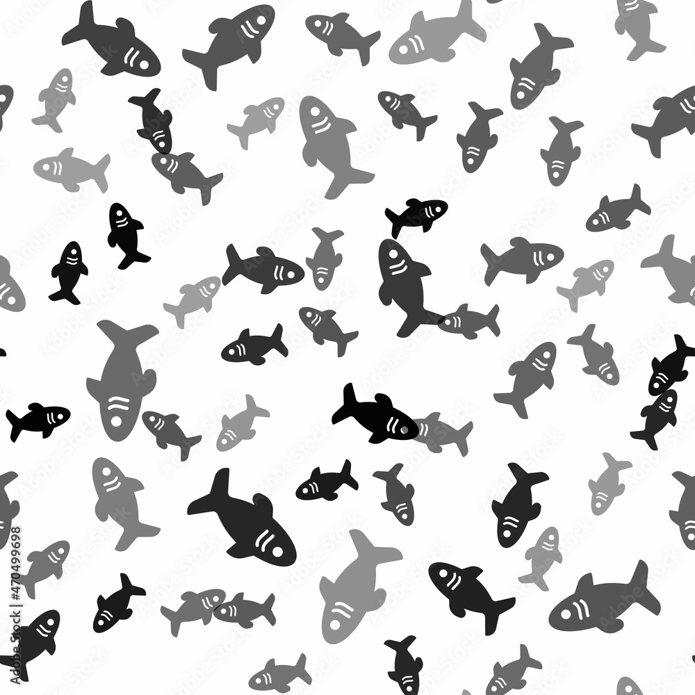 Black Shark icon isolated seamless pattern on white background. Vector