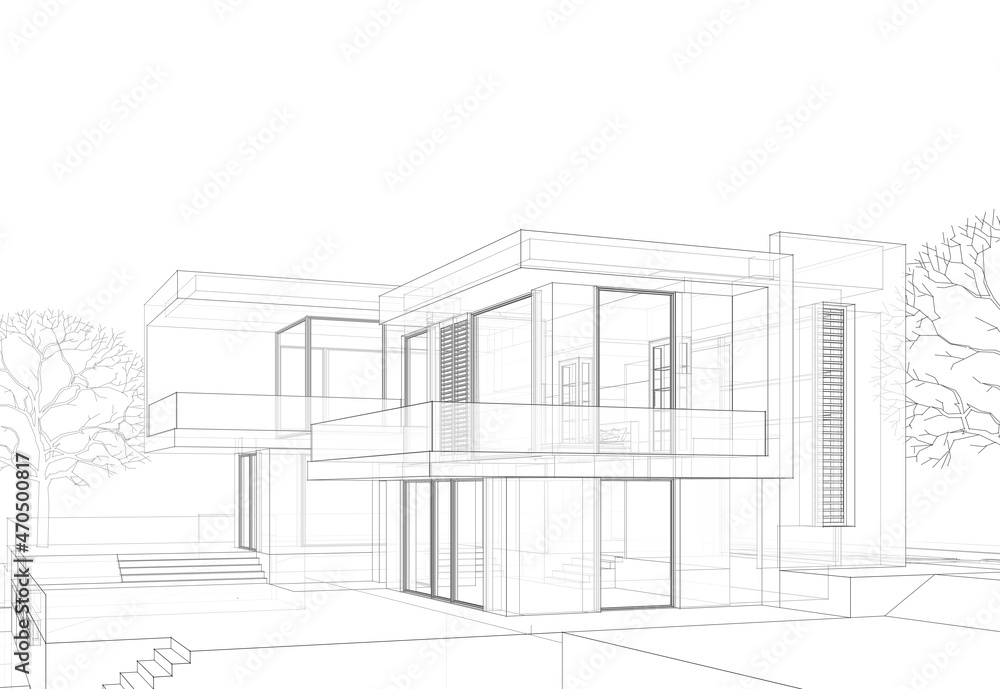 House project architecture drawing 3d illustration