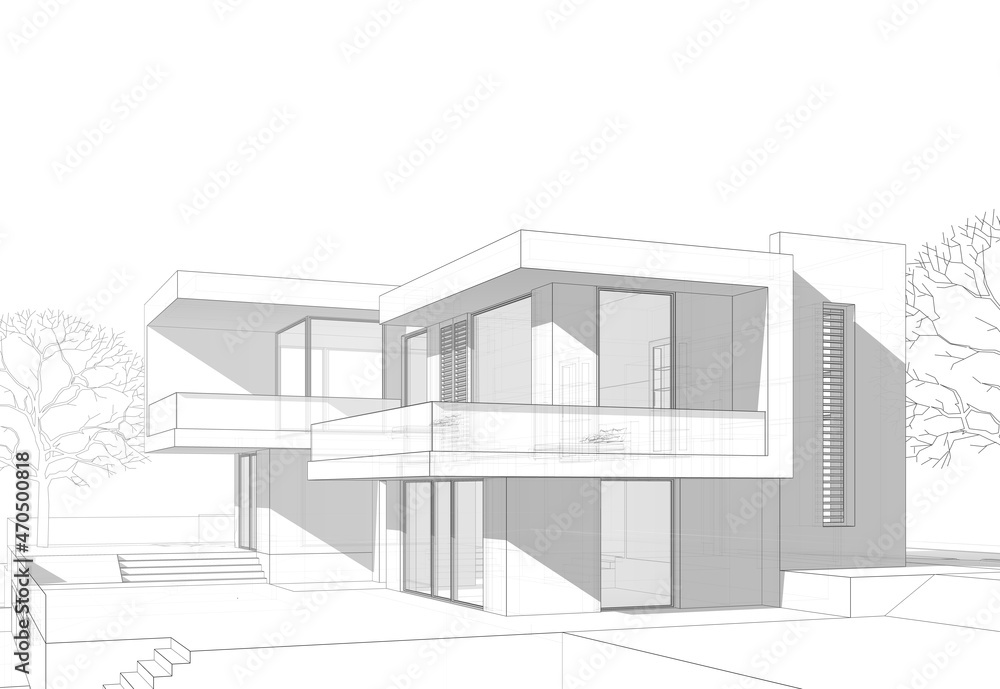 House project architecture drawing 3d illustration House project architecture drawing 3d illustration
