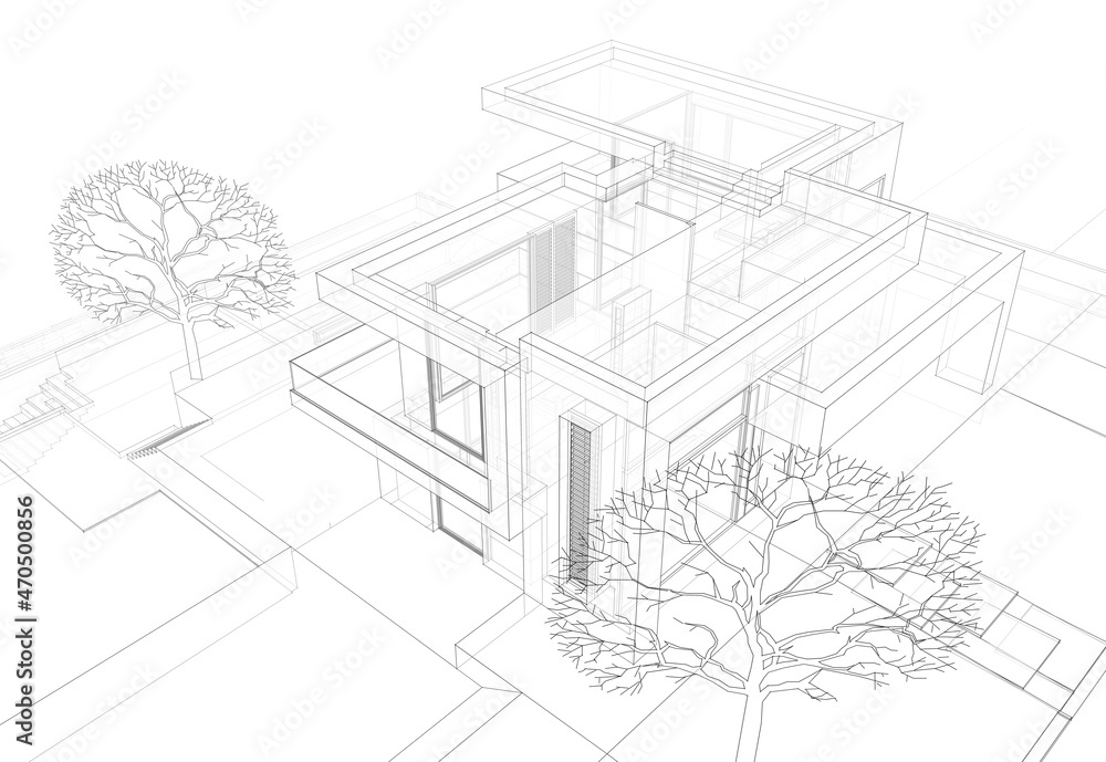 House project architecture drawing 3d illustration House project architecture drawing 3d illustration