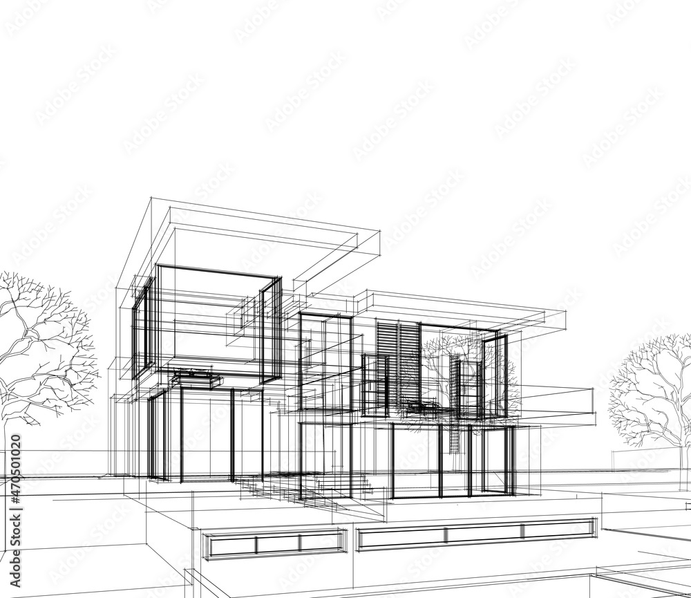 House project architecture drawing 3d illustration