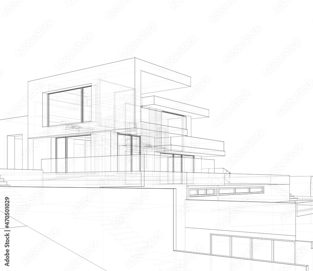 House project architecture drawing 3d illustration