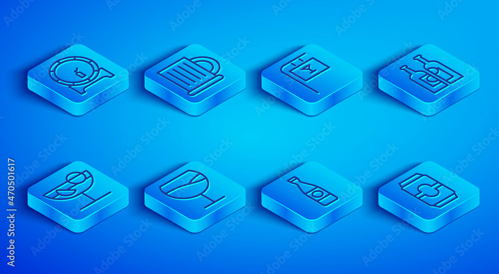 Set line Wooden barrel on rack, beer mug, Street signboard with Bar, Wine glass, Beer bottle, Bottles of wine, Cocktail and can icon. Vector Set line Wooden barrel on rack, beer mug, Street signboard with Bar, Wine glass, Beer bottle, Bottles of wine, Cocktail and can icon. Vector
