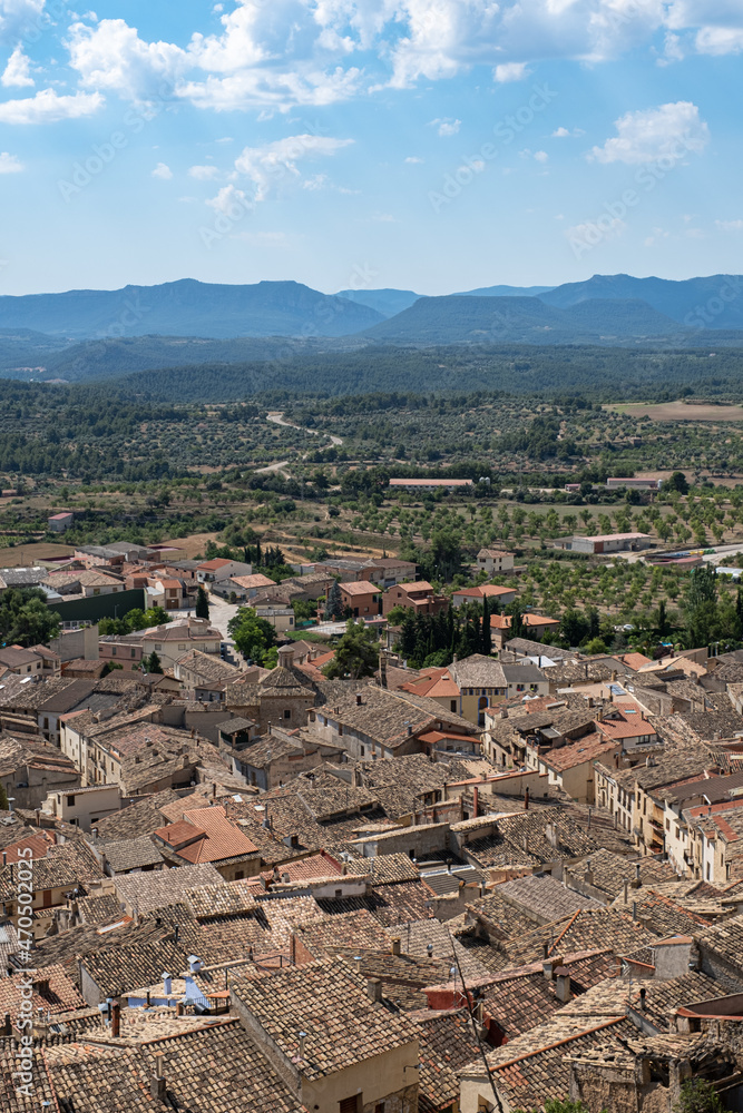 Landscape of the village of La Fresnada in Teruel, Spain
