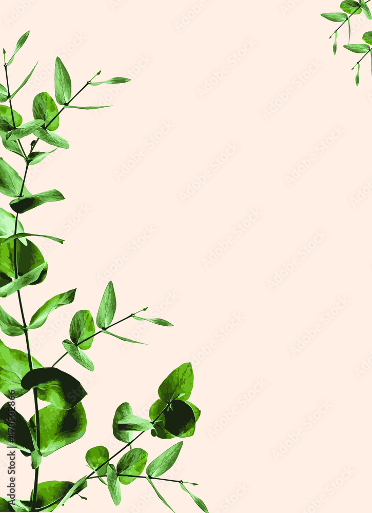 Fototapeta premium Herbal minimalistic vector frame. Greenery wedding invitation. 