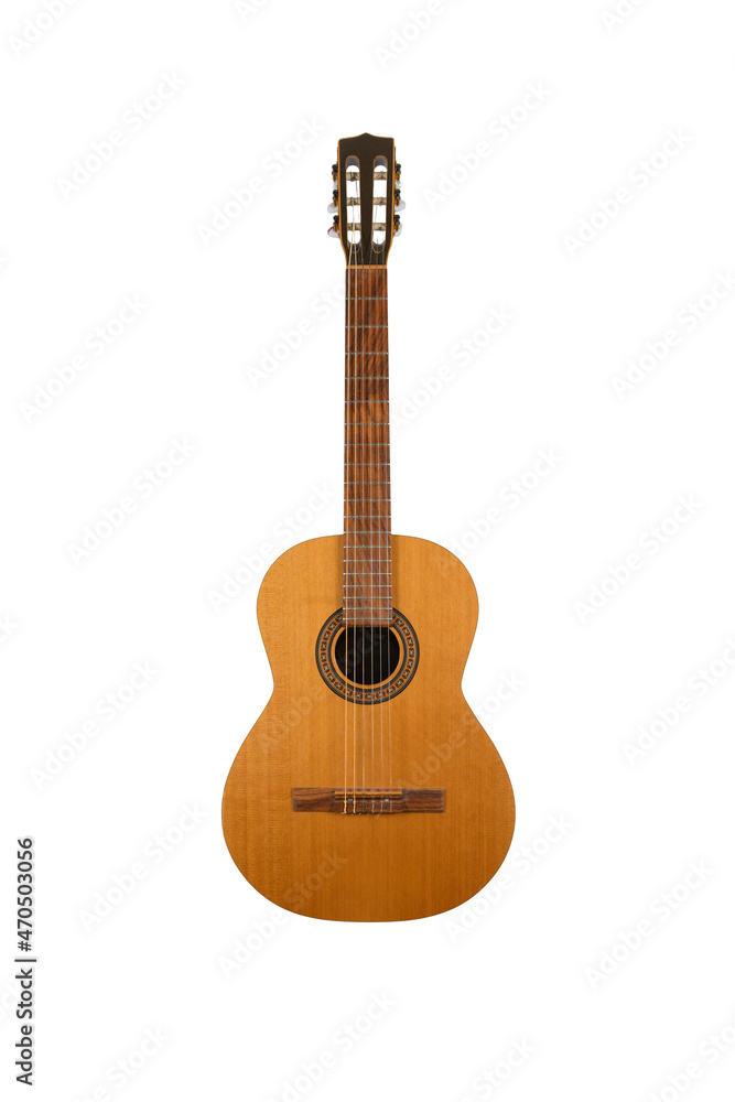 wooden acoustic guitar isolated over white background