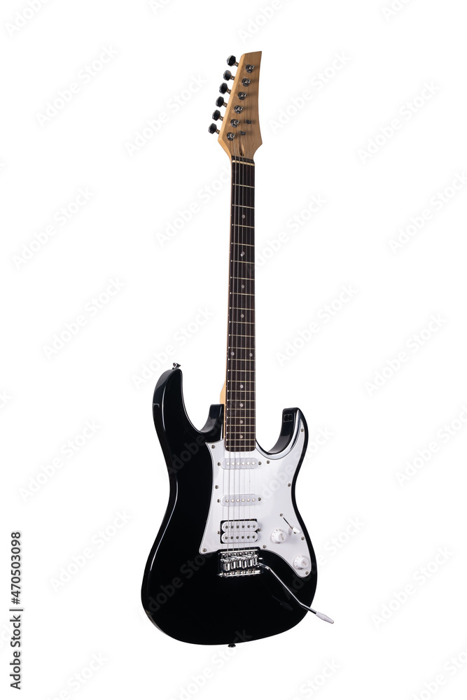 black Electric guitar isolated over white background