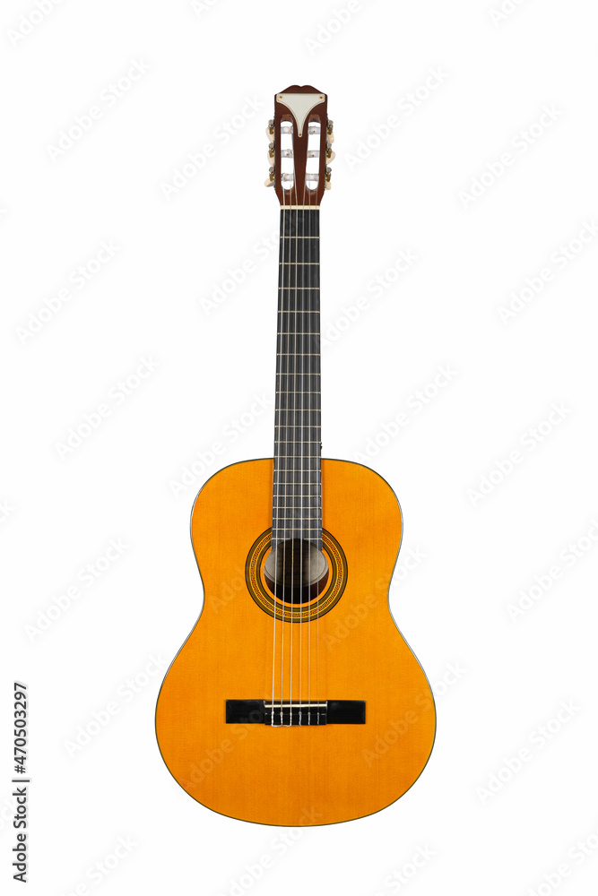 wooden acoustic guitar isolated over white background