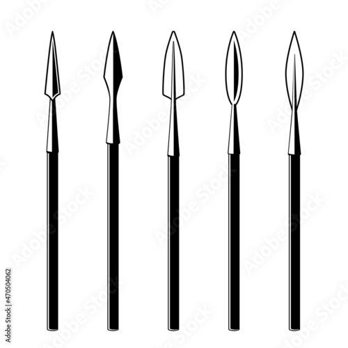 Set of simple monochrome images of spears.