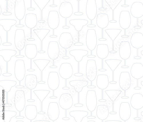 Fototapeta Wine glasses seamless pattern. Line art vector illustration. Simple abstract design for print, decor, wallpaper, fabric, textile, wrapping paper, menu, bar,restaurant, cafe