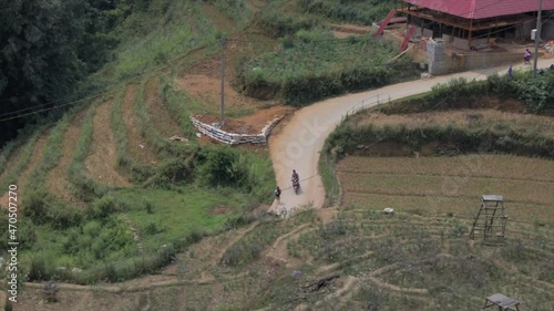 Motorbike going along mountain road in Sa pa, Lao Cai, Vietnam