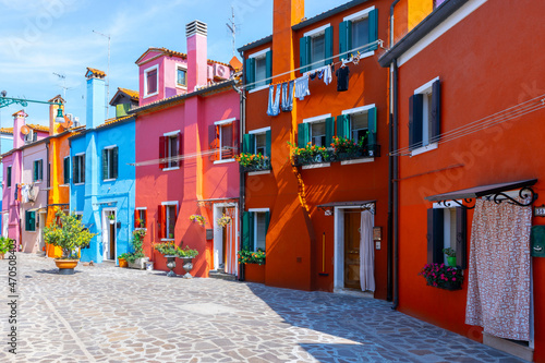 Burano italy. Venice island color street. Paint building house in travel Europe Venezia city. Venice Province, Veneto Region, Northern Italy.