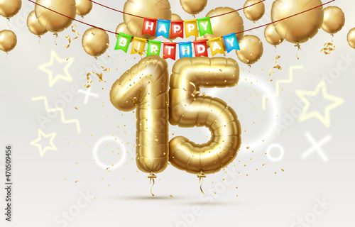 Happy Birthday 15 years anniversary of the person birthday, balloons in the form of numbers of the year. Vector