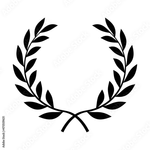 Winner laurel wreath. Black symbol of distinction champion of competition. Highest product certification and outstanding vector anniversary emblem