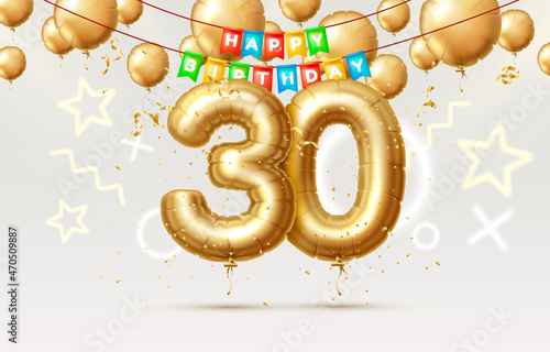 Happy Birthday 30 years anniversary of the person birthday, balloons in the form of numbers of the year. Vector