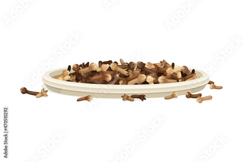 Pile of Dried Clove Aromatic Spice Rested on Plate Vector Illustration
