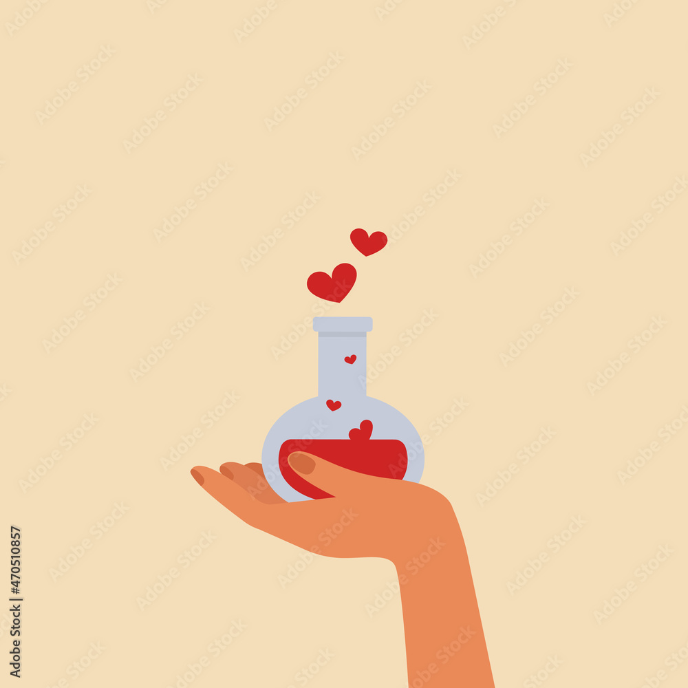 Human hands with a bottle of love potion vector illustration Human hands with a bottle of love potion vector illustration