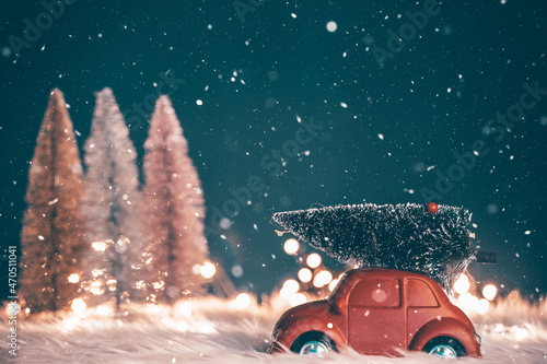 Wallpaper Mural Christmas decoration with snow and little red car Torontodigital.ca