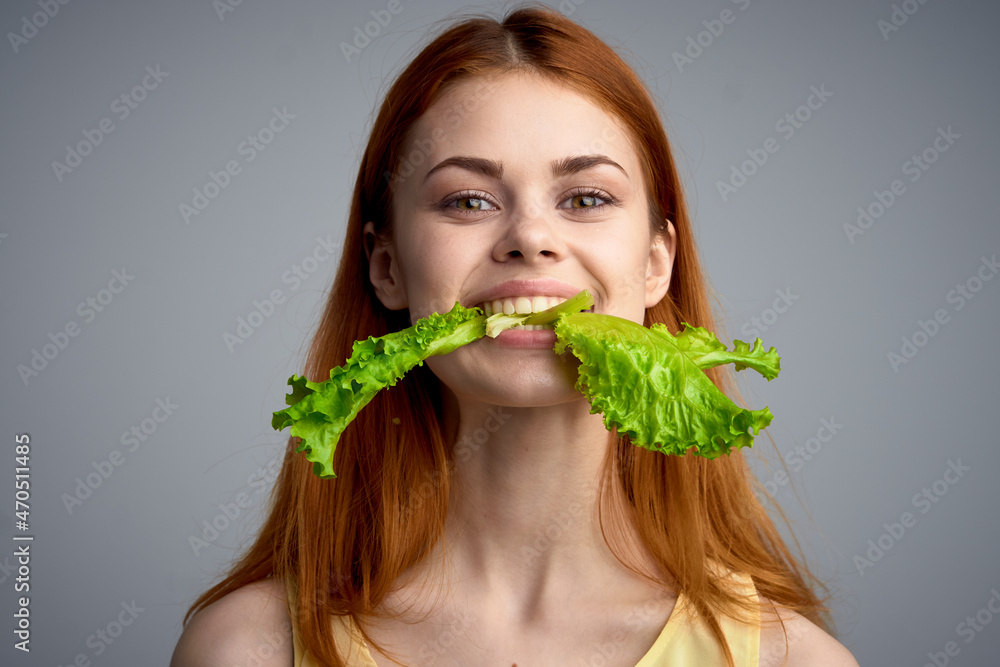 woman with lettuce leaf healthy food diet lifestyle woman with lettuce leaf healthy food diet lifestyle