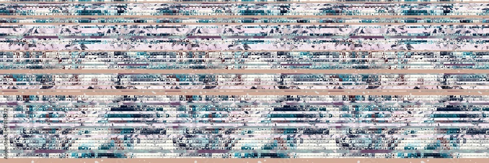 Obraz premium Seamless tribal ethnic stripe grungy border surface pattern design for print. High quality animal fur skin inspired illustration. Faded rug or carpet like cover graphic tile. Thick line textures.