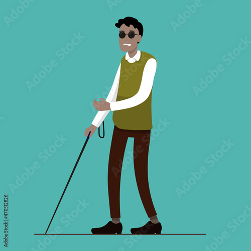 Blind Black Man Illustration Cane Person With Background Image Sign Poster Clipart for Presentation or Cartoon Sign Handicapped 