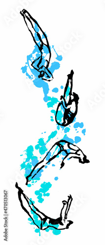 Vector hand drawn linear image with Diving