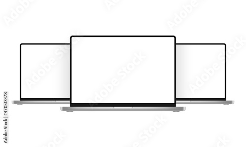 Modern Silver Laptops Mockups, Isolated on White Background. Vector Illustration