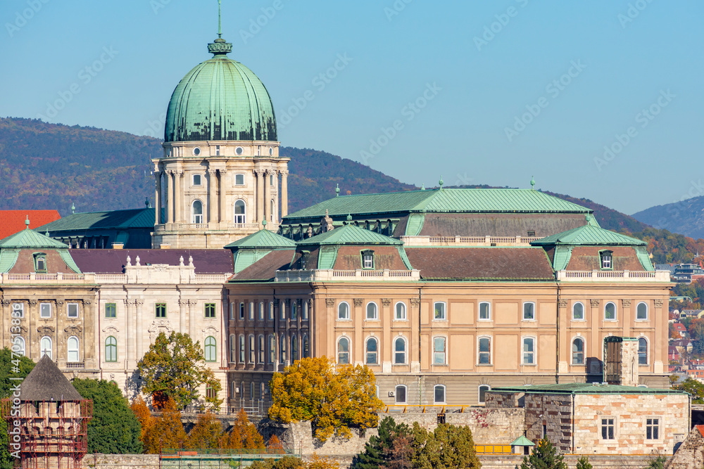 Royal palace of Buda dome in autumn, Budapest, Hungary