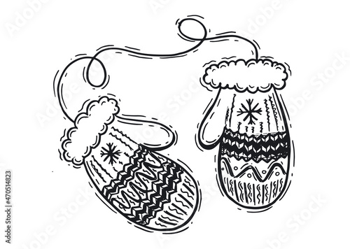 Mittens sketch hand drawn illustration.