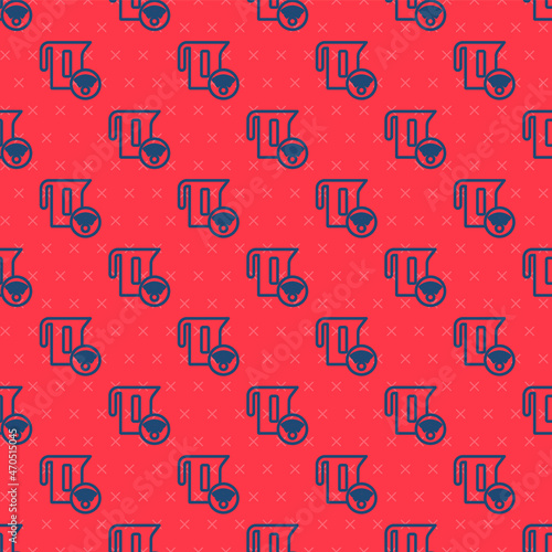 Blue line Smart electric kettle system icon isolated seamless pattern on red background. Teapot icon. Internet of things concept with wireless connection. Vector