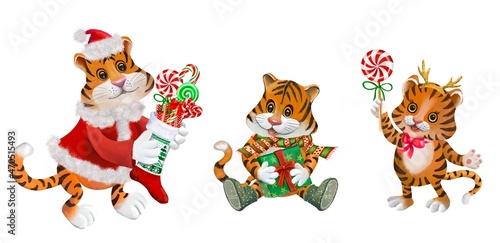 Cute Tigers,Christmas illustration. © Marina