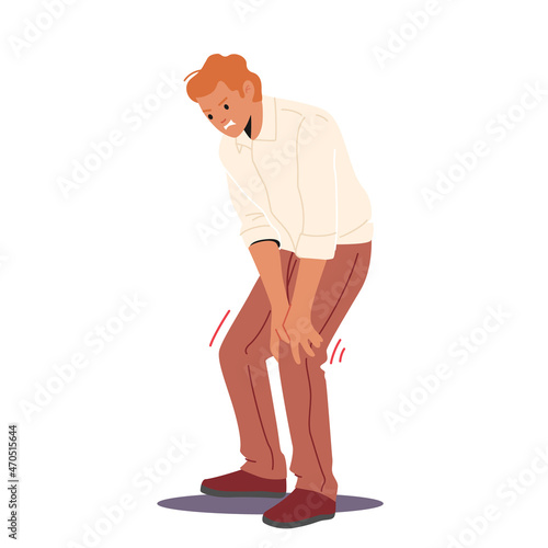 Man Feel Strong Pain in Knee. Male Character Touching Leg, Health Problem, Disease Symptoms and Unhealthy Body Sickness