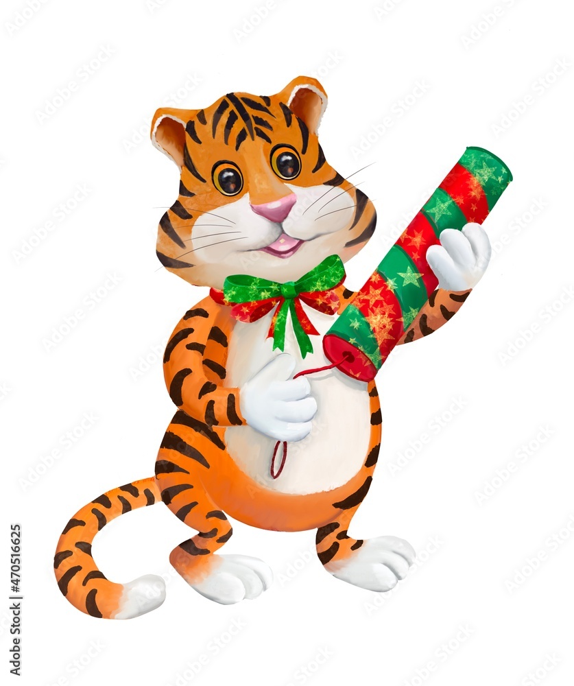 tiger with firecracker 