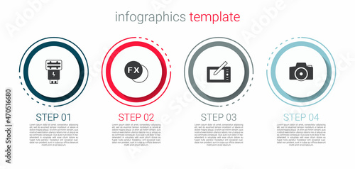 Set Photo camera flash, fx, Graphic tablet and . Business infographic template. Vector